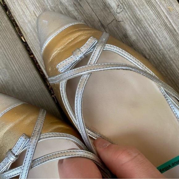 Prada Gold/Silver Leather Toe Pointed Toe Ballet Flats Size 6 - Picture 10 of 14